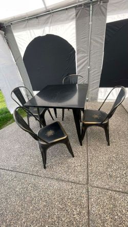METAL CHAIRS AND TABLE