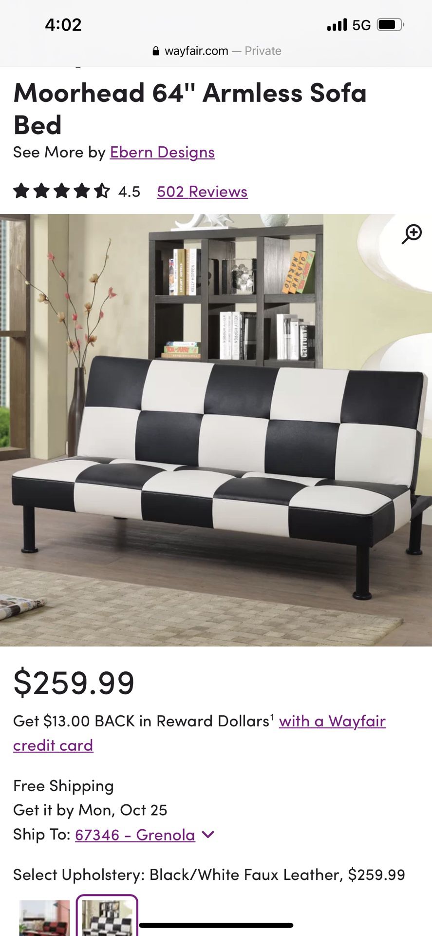 Brand New In Box Futon Couch 