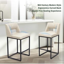 Counter Height Bar Stools Set of 2 for Kitchen Counter Modern Bar Chairs with Backs for Kitchen Island with Upholstered Faux Leather Seat and Metal Fr