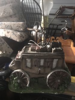 Antique chalk ware Stage Coach lamp
