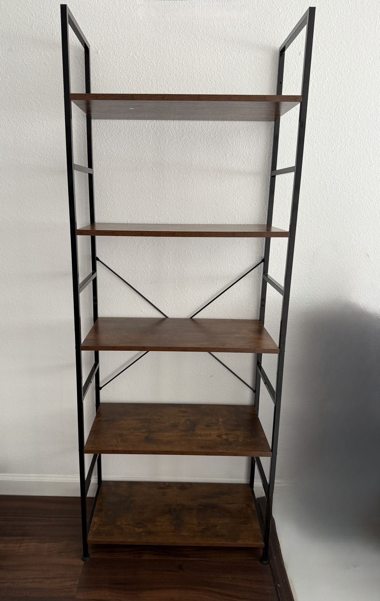 Set of 2 – 5-Tier Bookshelves, Industrial Wood & Metal Design