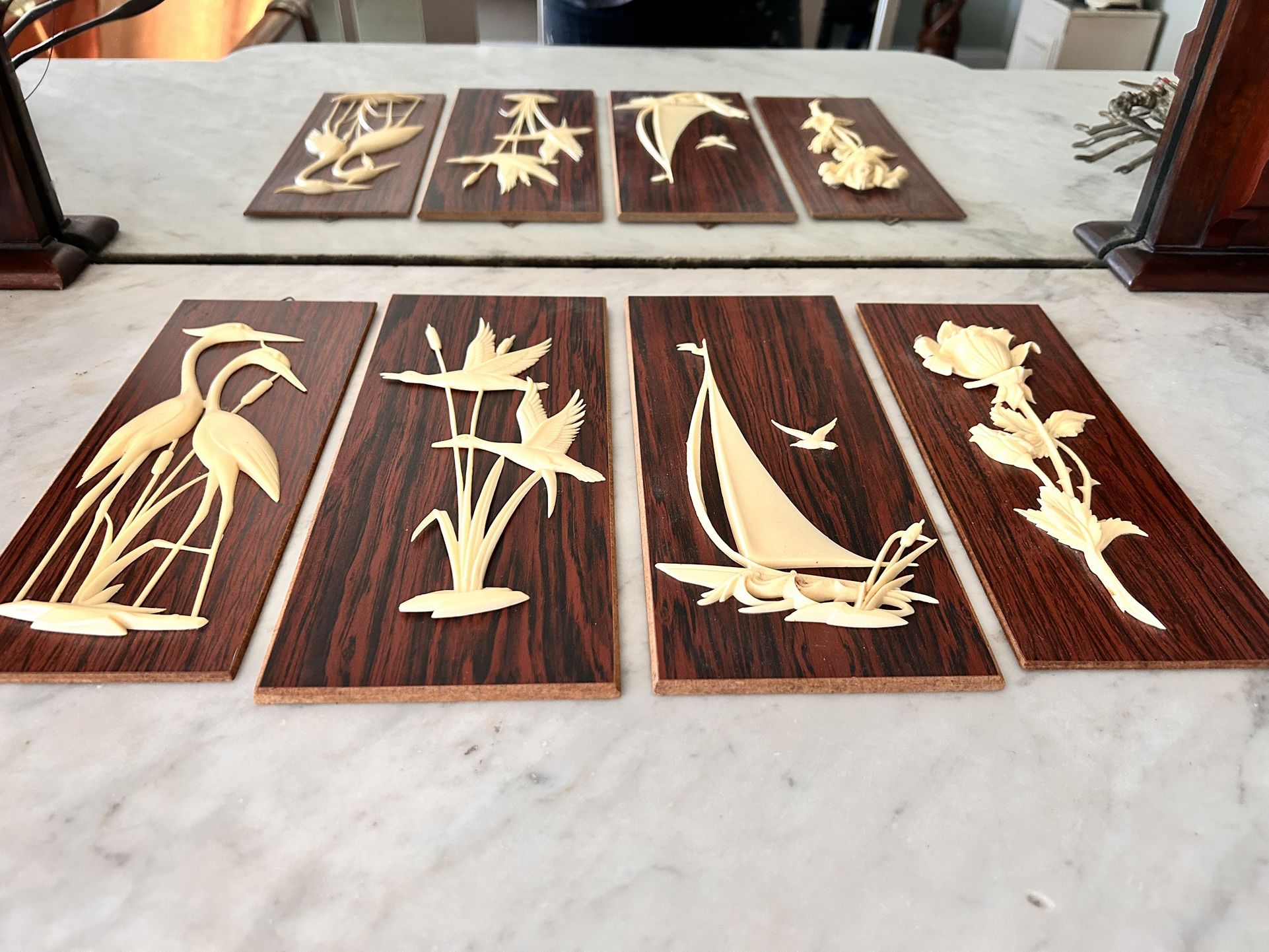 Late Mid Century 60s/70s Bakelite Carved Wall Pictures Made In West Germany