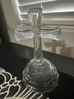 Vintage Lead Crystal Cross Crucifix DePlomb USA Standing Pedestal Figurine Holiday Home Decor