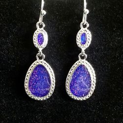 Blue and silver shimmery teardrop dangle earrings new