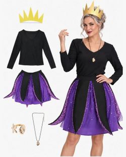Octopus Costumes Adult Women Halloween Purple Skirt 5PCS Deluxe #L