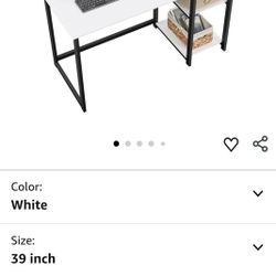 GreenForest Computer Desk with Monitor Stand and Reversible Storage Shelves,39 inch Small Home Office Writing Study Desk for Small Spaces,White