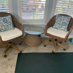 Pottery Barn Wicker Chairs & Side Table