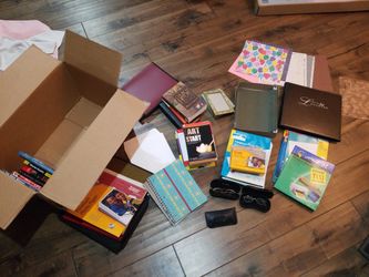 Box Of Misc Books & Office Supplies 