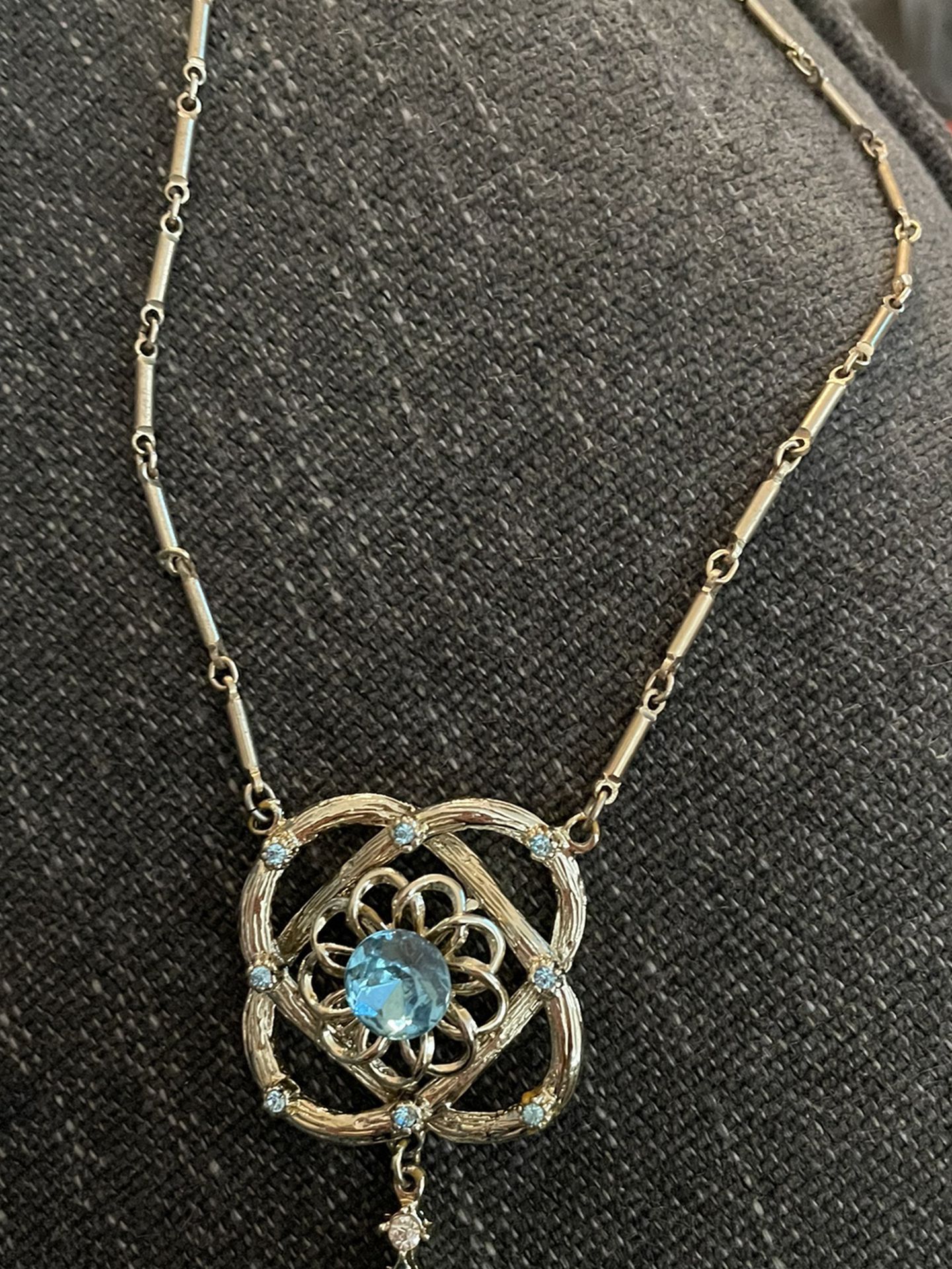 Goldtone And Blue Rhinestone Necklace