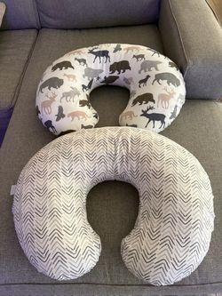 2 Boppy Nursing Pillows – Woodland & Gray Chevron – Excellent Condition
