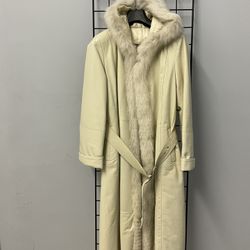 Duca Matiste Women Coat Lambskin /fox Bone Belt SZ Medium 