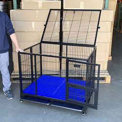 (NEW) $155 Heavy-Duty Dog Cage 41x31x34” Single-Door Folding Kennel w/ Plastic Tray 