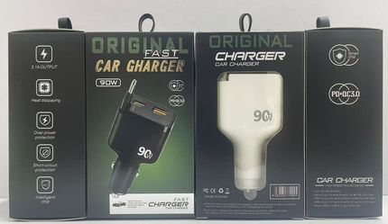 90W car charger with retractable cable