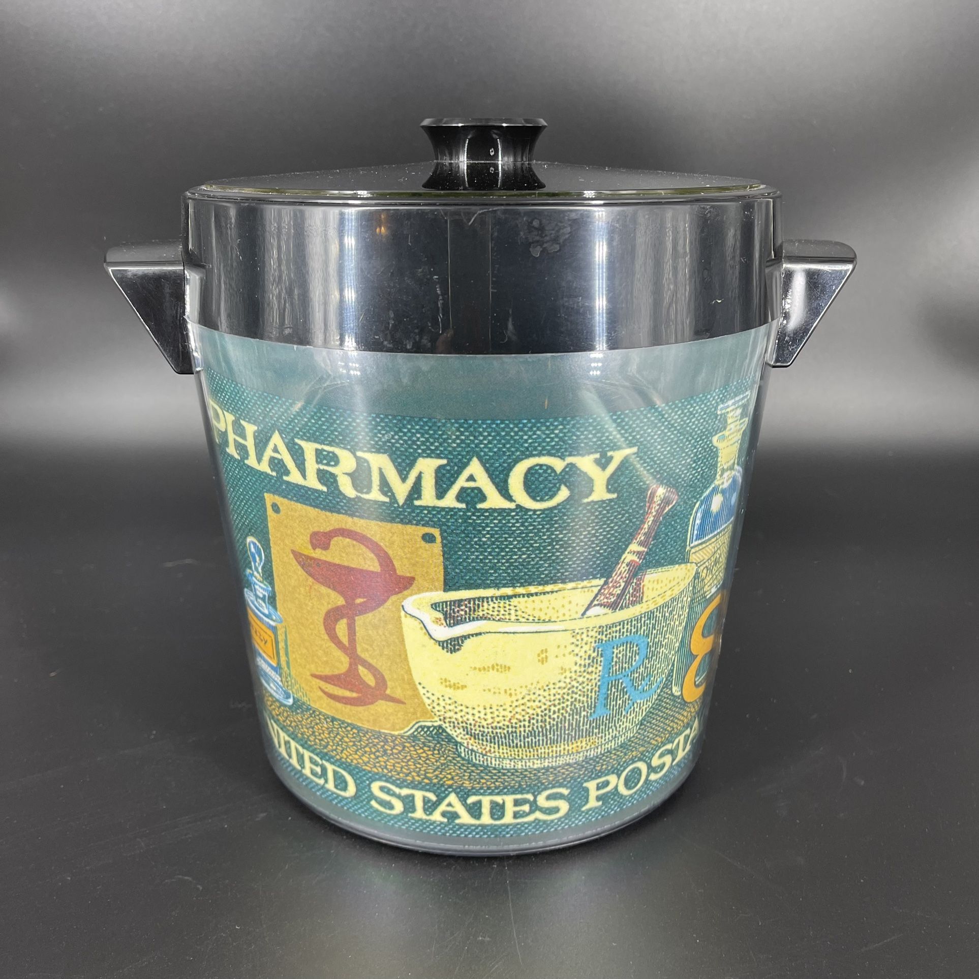 Vintage United States Pharmacy 8c Postage Stamp Ice Bucket w lid Thermo-Serv