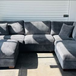 Thomasville Artesia 3-Piece Corduroy Sectional + Ottoman!