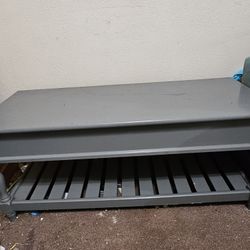 Coffee Table Bench Grey Wood With Compartment 