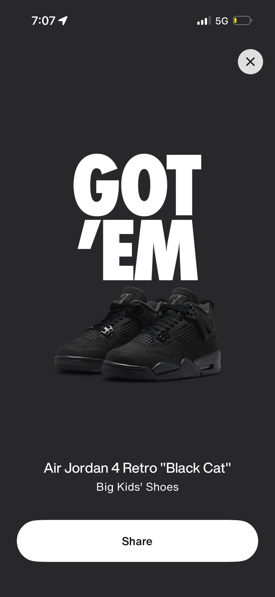 Air Jordan 4 Retro GS 'Black Cat' × 1 5Y