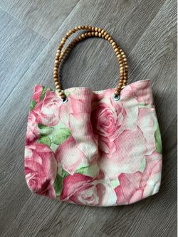 Vintage Handmade Floral Bag Beaded Handles