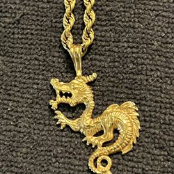 Solid Gold, Chain And Dragon Pendant With Bulova Watch!