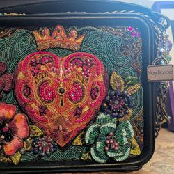 Mary Frances Love Connection Beaded Art Flowers Hearts Lock Key Handbag