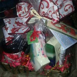 Christmas gift baskets filled with organic soaps and