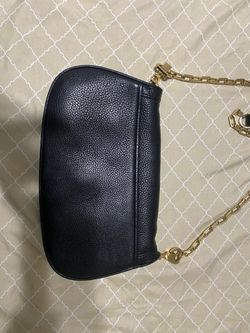 Black Pebbled Leather Crossbody Bag with Gold Chain