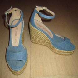 Stuart Weitzman denim jute wedges
