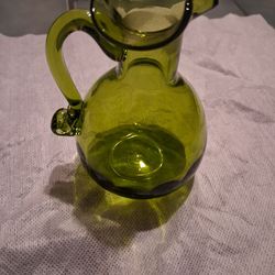 Small Vintage green glass pitcher