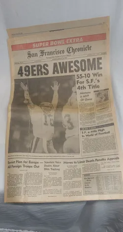 San Francisco Chronicle Newspaper, 1/29/1990 , 49ers Super Bowl XXIV Champs