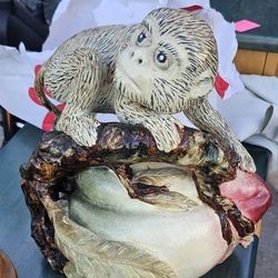 Vintage Chinese Ceramic Longevity Peach With Young Monkey Figure