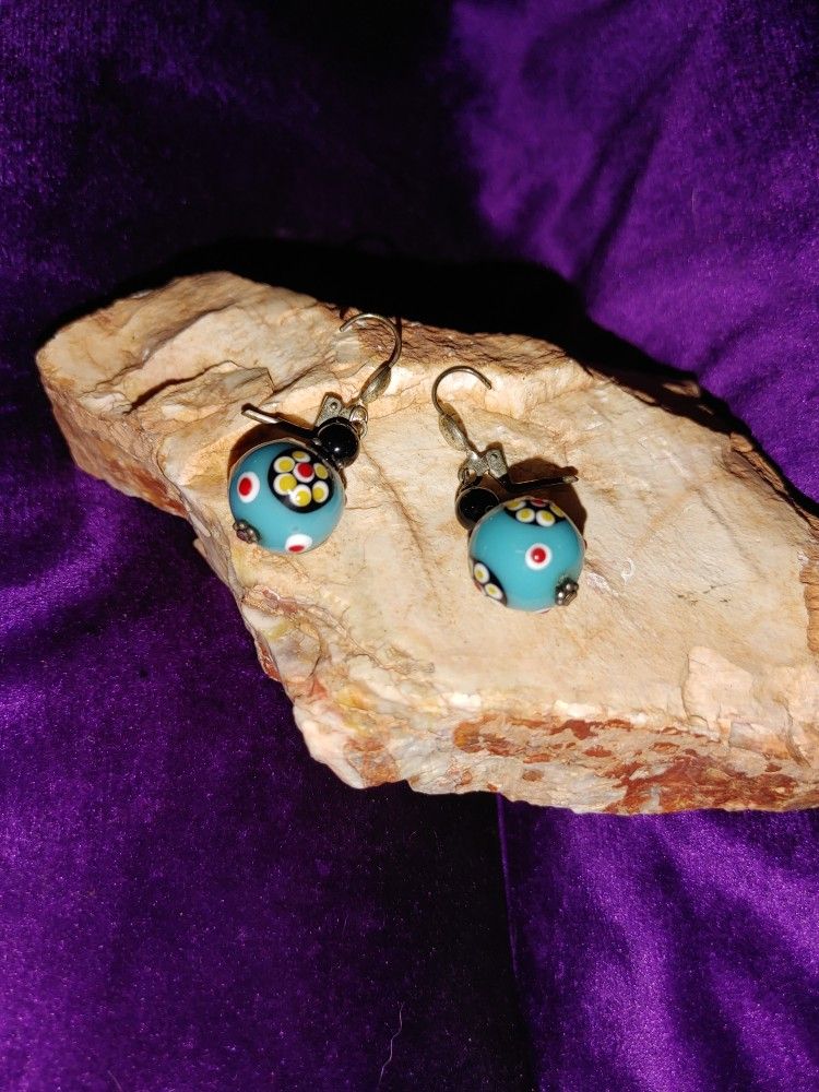 Blue Lampwork Glass Earrings