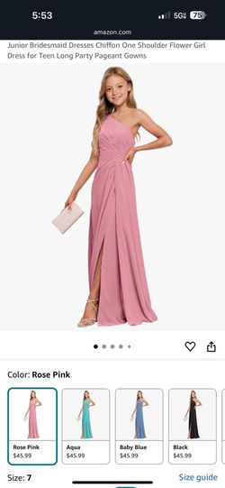 Junior Bridesmaid Dresses Chiffon One Shoulder Flower Girl Dress for Teen Long Party Pageant Gowns