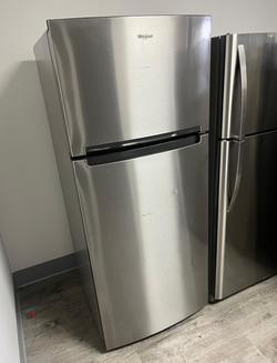 Whirlpool Top Freezer Fridge – Stainless, 30" wide, clean