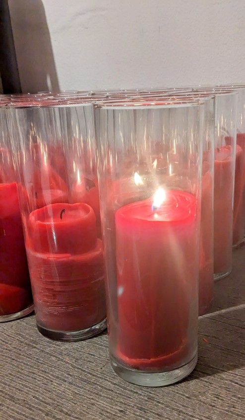 Red Candles In Glass Vases