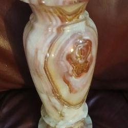 Polished Heavy ONYX stone 10 Inch Vase For Flowers Antique Vintage Turned Lathe