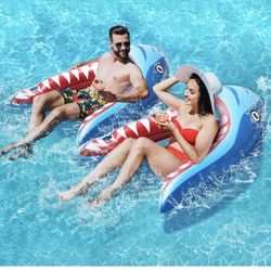2 Pack  Shark Inflatable Adult Size, Pool Lounger with Cup Holder, Ships In 24 H