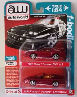 Auto world 1:64 Ultra Red Chase 2 Pack F-Bodies Camaro and Firebird