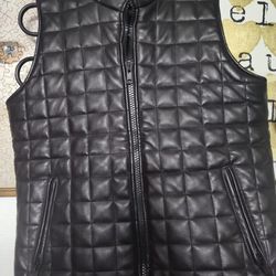 Black leather puffer vest
