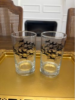 Two Libbey mid century modern J.Scott 1970s stampede horse glasses