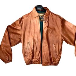 Vintage Men’s Brown Bomber Genuine Leather Jacket Size Medium Europe Craft