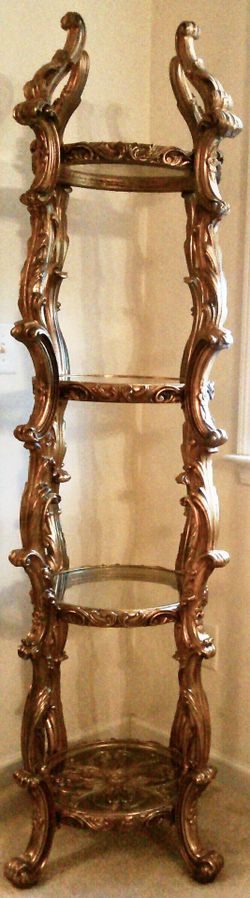 Vintage Gold Hollywood Regency Syroco Rococo Étagère 4 Tier Curio Display Stand
