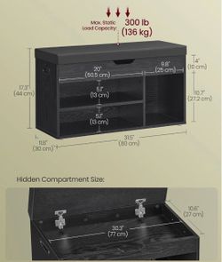 VASAGLE Storage Bench Hidden Storage w/ Cushion - Black