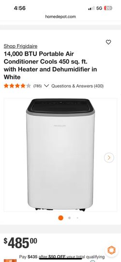 Shop Frigidaire 14,000 BTU Portable Air Conditioner Cools 450 sq. ft. with Heater and Dehumidifier in White