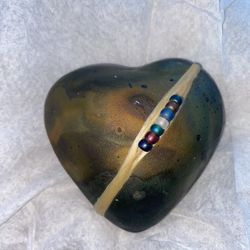 Davis Studio Raku Pottery Rattle Heart Shape Starry Night Inspires Creativity