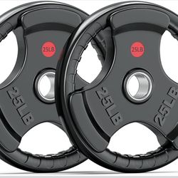 2-Inch Three-Grip Rubber Olympic Plates,Cast Iron Barbell Weights,2X5LB,2X10LB,2X25LB.