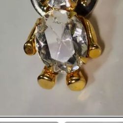 Gold Tone Teddy Bear Tie Tack Hat Lapel Pin 3/4" Rhinestone White