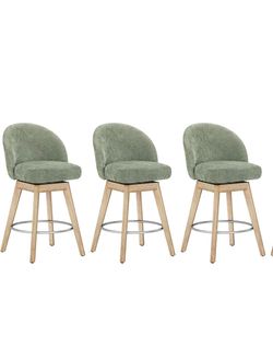 Set of 3 swivel light green barstools with wood legs