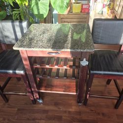 Rolling Granute Top  Bar Table With Chairs