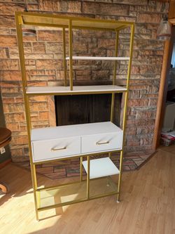 White & Gold Tone Metal Shelf