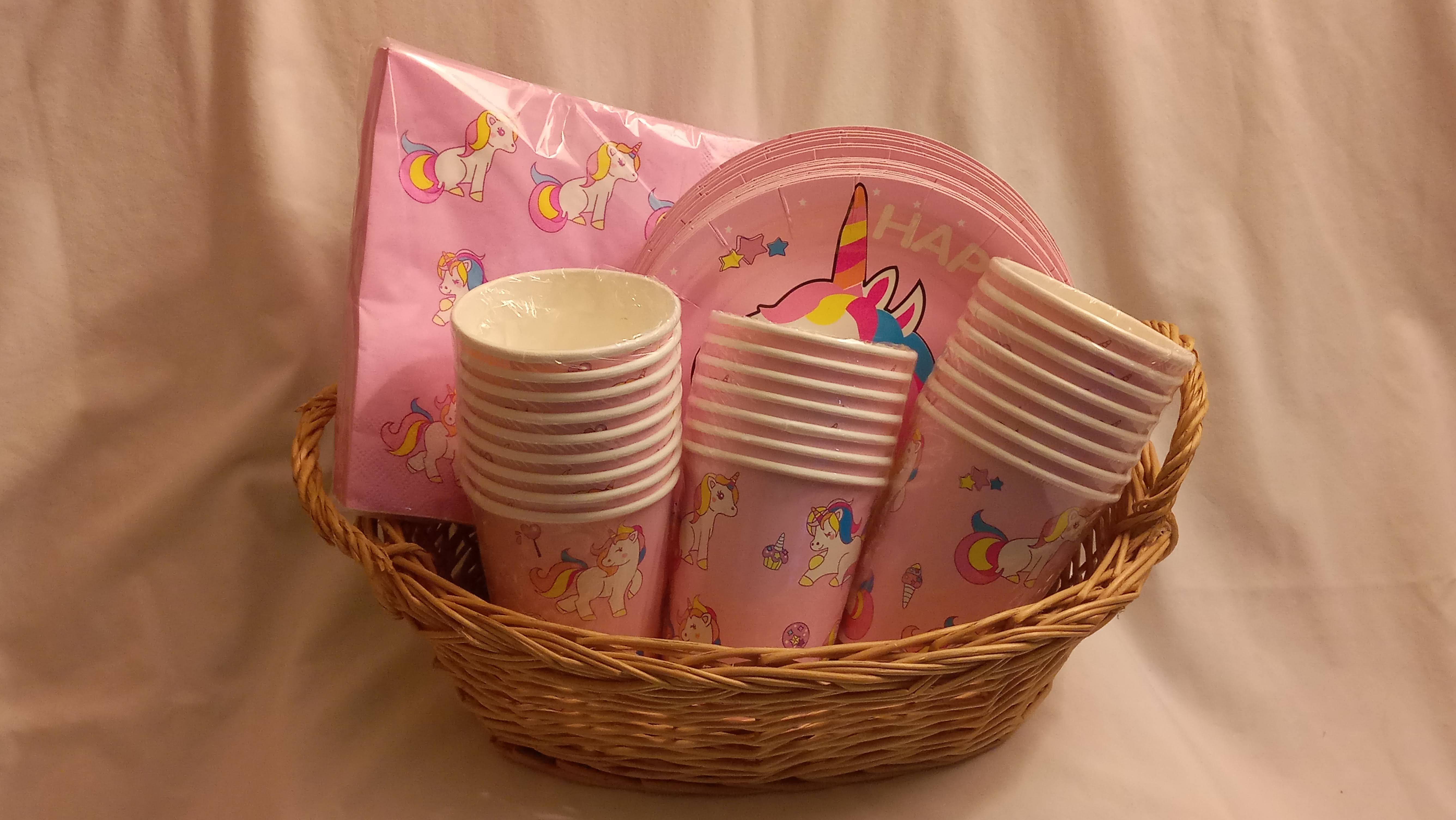 UNICORN BIRTHDAY PARTY SUPPLIES BASKET